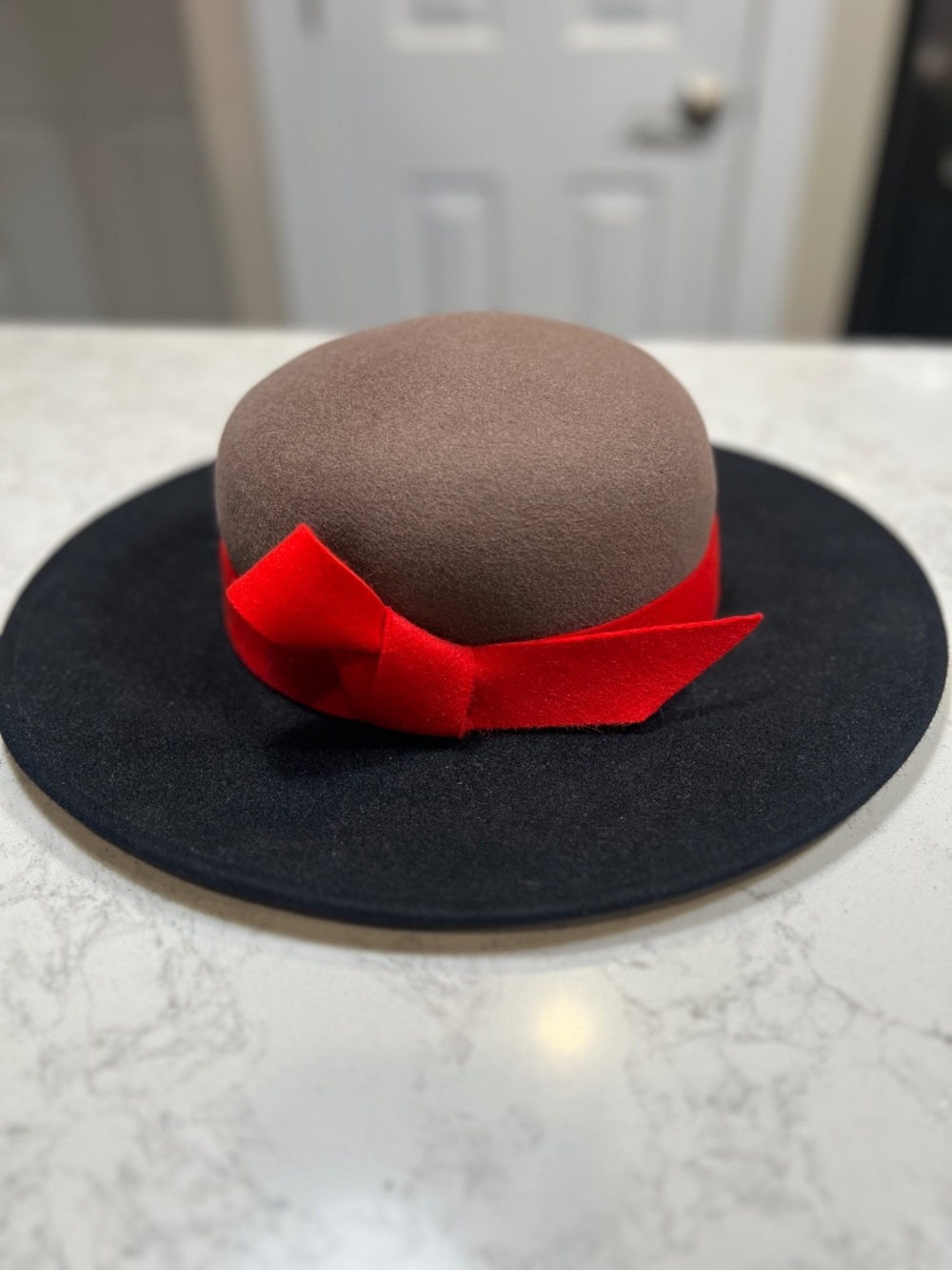 Vintage Frank Olive For Norman Marcus Wide Brim Wool Hat Black Taupe Medium